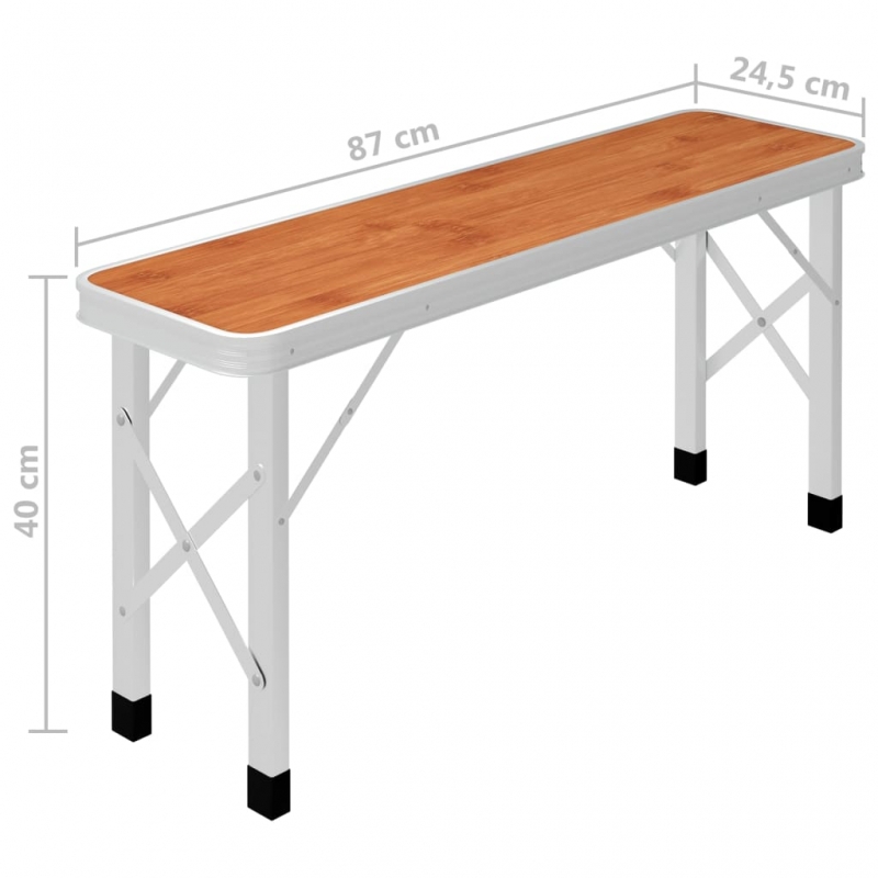 Klappbarer Campingtisch mit 2 Sitzbänken Aluminium Braun