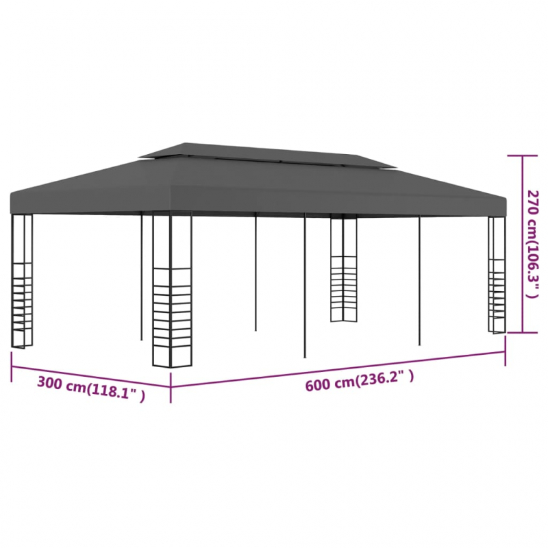 Gartenpavillon 3x6 m Anthrazit