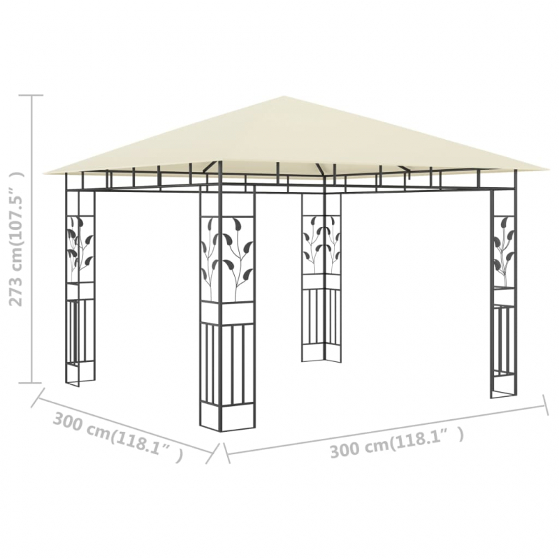 Pavillon mit Moskitonetz 3x3x2,73 m Creme 180 g/m²