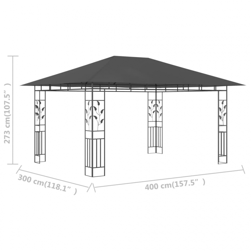 Pavillon mit Moskitonetz 4x3x2,73 m Anthrazit 180 g/m²