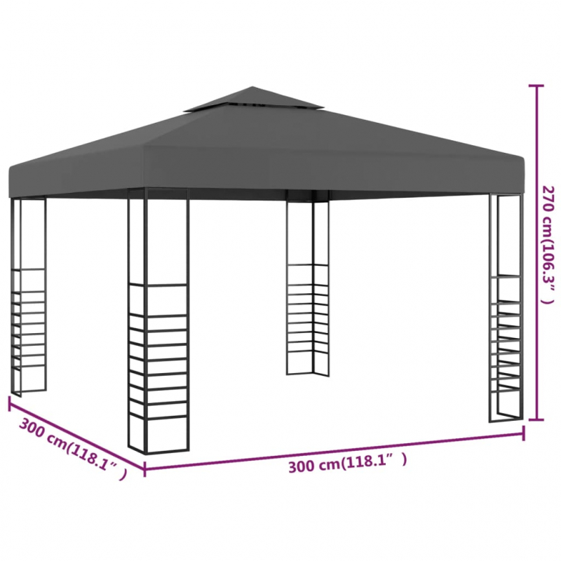 Gartenpavillon 3×3 m Anthrazit