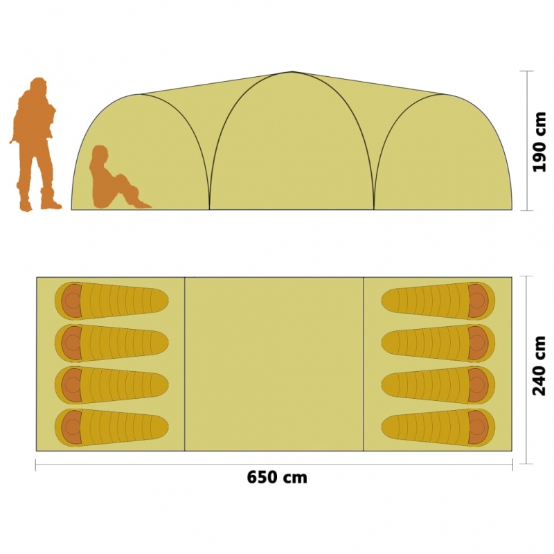 Camping-Zelt Iglu 650x240x190 cm 8 Personen Grün