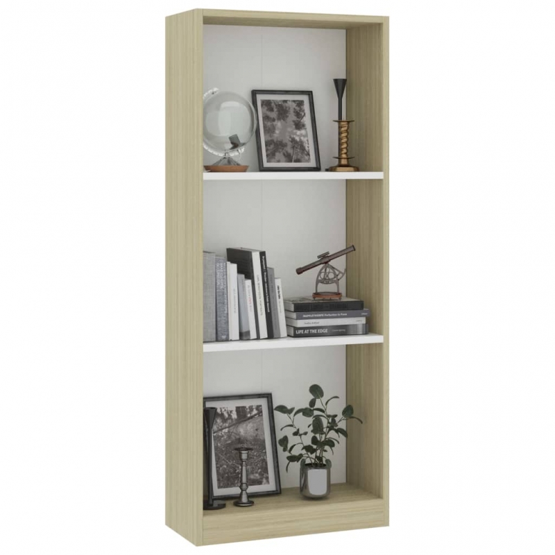 Bücherregal 3 Fächer Weiß und Sonoma 40x24x109 cm Holzwerkstoff