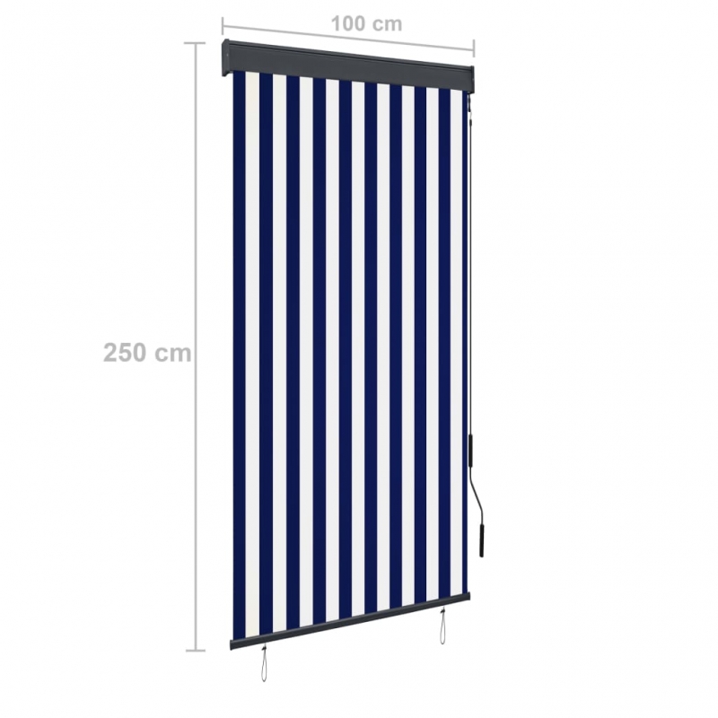 Außenrollo 100 x 250 cm Blau und Weiß