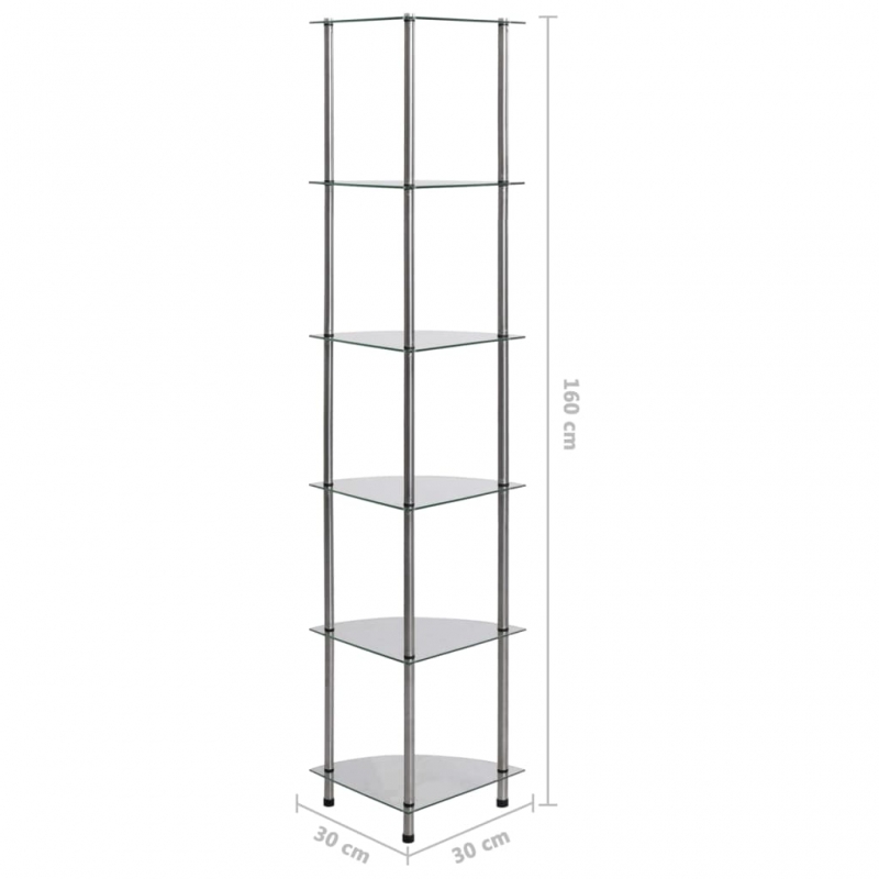 Regal mit 6 Ablagen Transparent 30x30x160 cm Hartglas