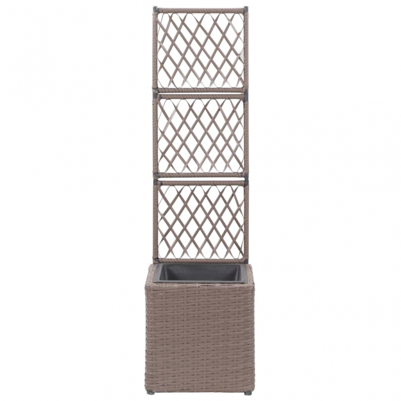 Hochbeet mit Rankgitter 1 Topf 30x30x107 cm Poly Rattan Braun