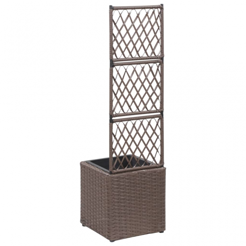 Hochbeet mit Rankgitter 1 Topf 30x30x107 cm Poly Rattan Braun