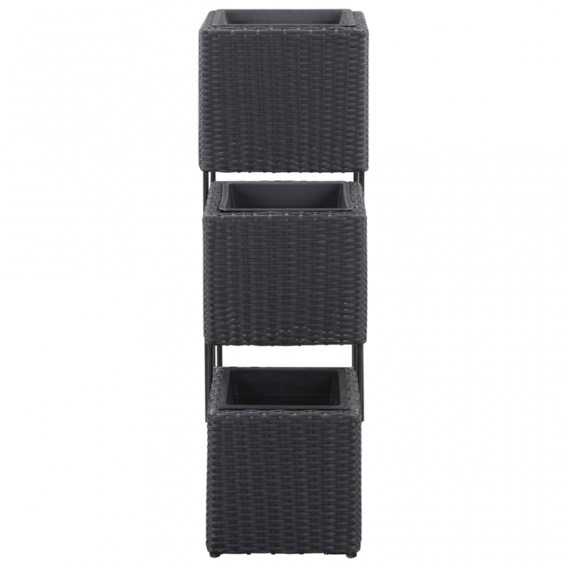 Garten-Hochbeete 3-tlg. Poly Rattan Schwarz