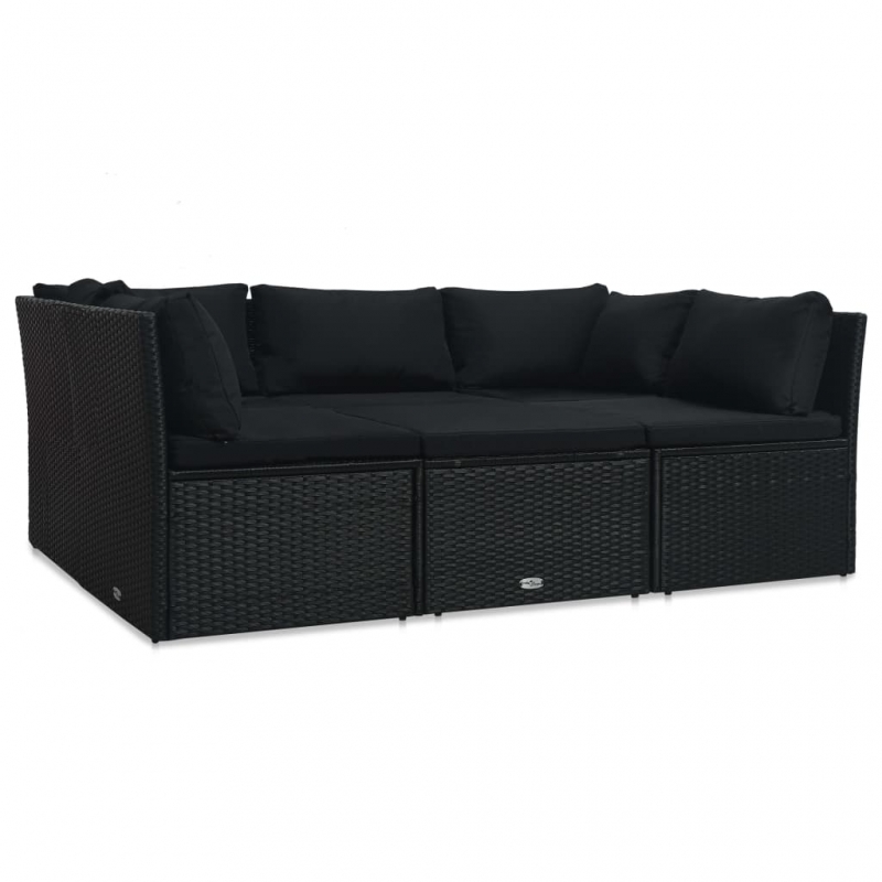 4-tlg. Garten-Lounge-Set mit Auflagen Poly Rattan Schwarz