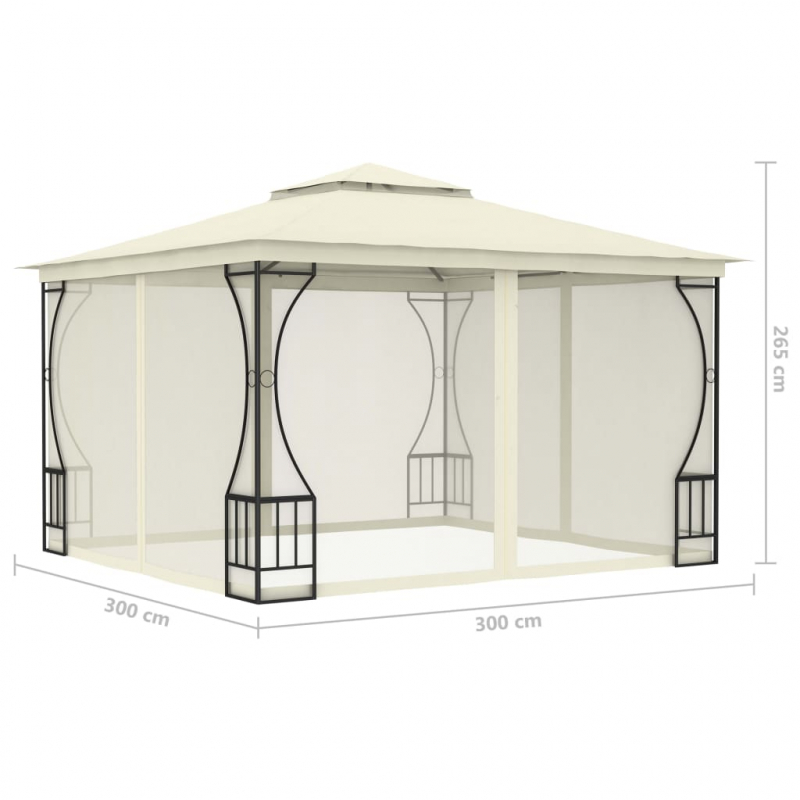 Pavillon mit Netz 300x300x265 cm Creme