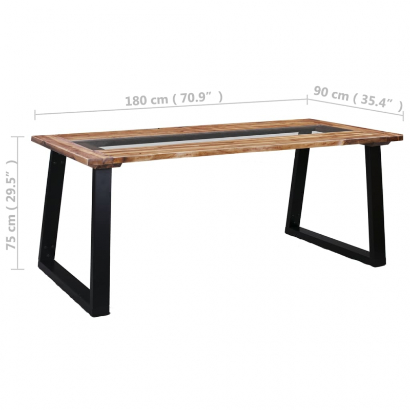 Esstisch 180 x 90 x 75 cm Massivholz Akazie und Glas