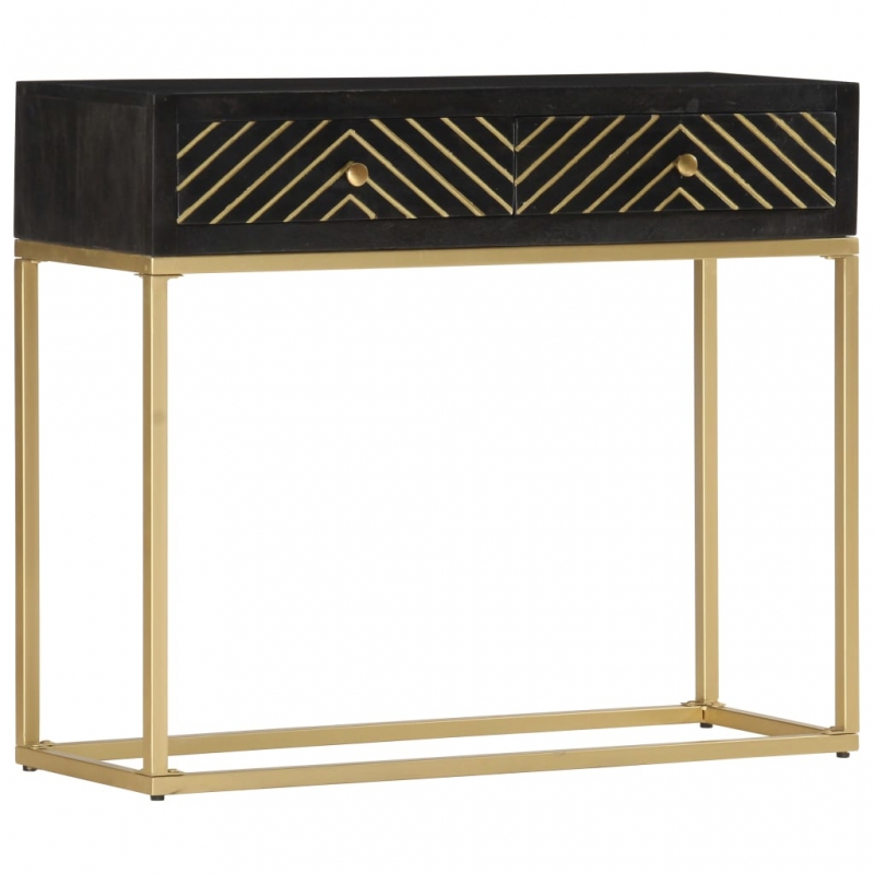 Konsolentisch Schwarz und Golden 90x30x75 cm Mango Massivholz