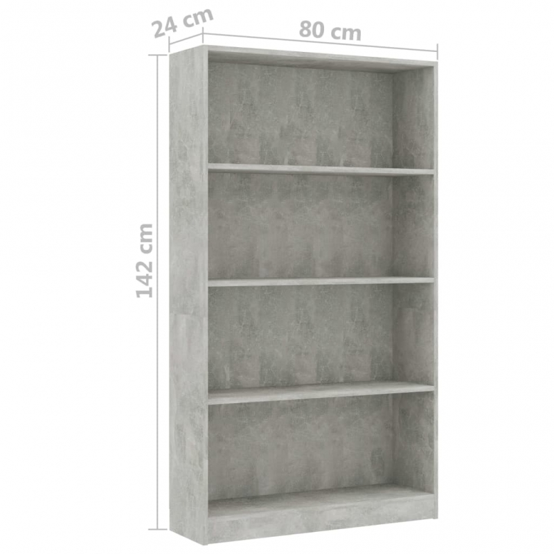 Bücherregal 4 Fächer Betongrau 80x24x142 cm Holzwerkstoff