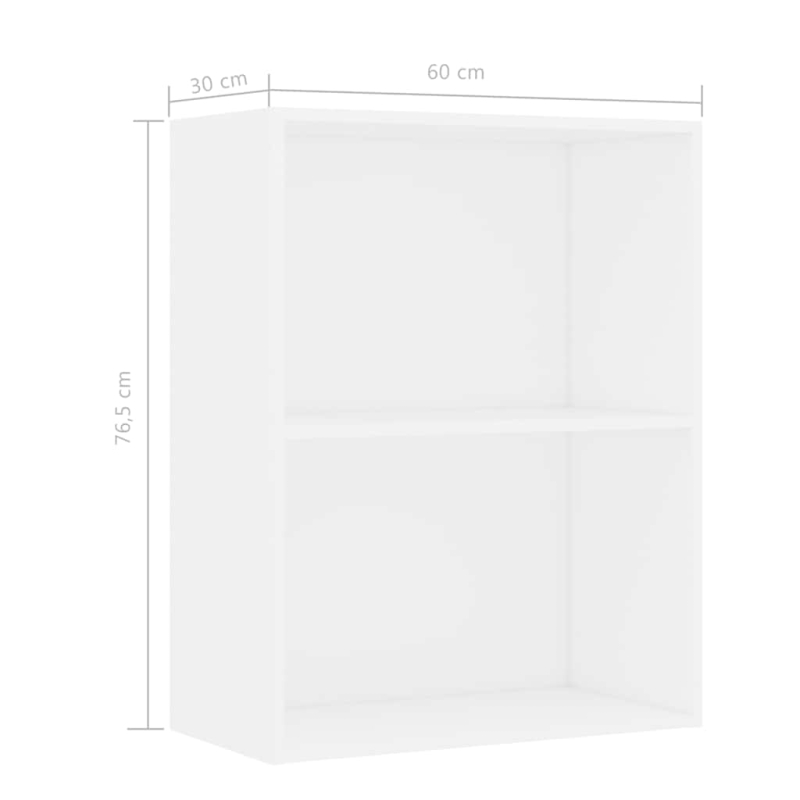 Bücherregal 2 Fächer Weiß 60x30x76,5 cm Holzwerkstoff