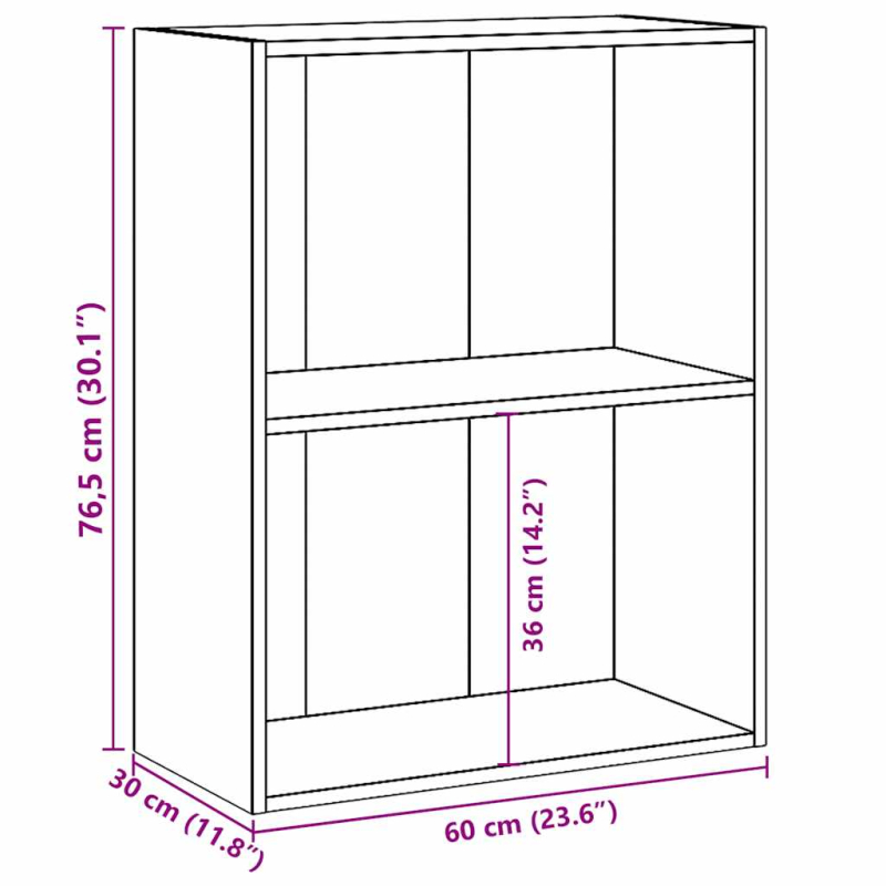 Bücherregal 2 Fächer Betongrau 60x30x76,5 cm Holzwerkstoff