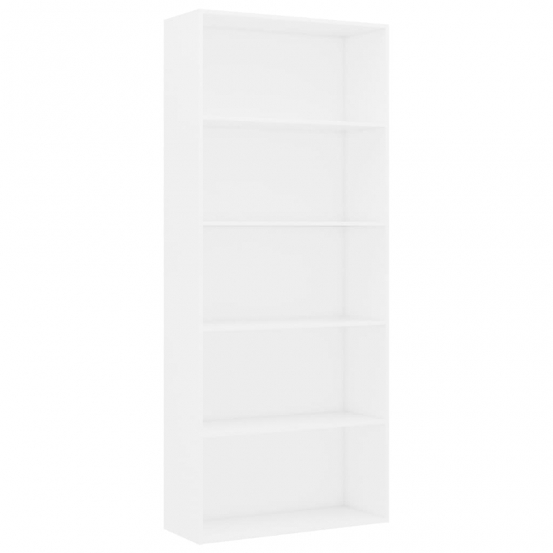 Bücherregal 5 Fächer Weiß 80x30x189 cm Holzwerkstoff