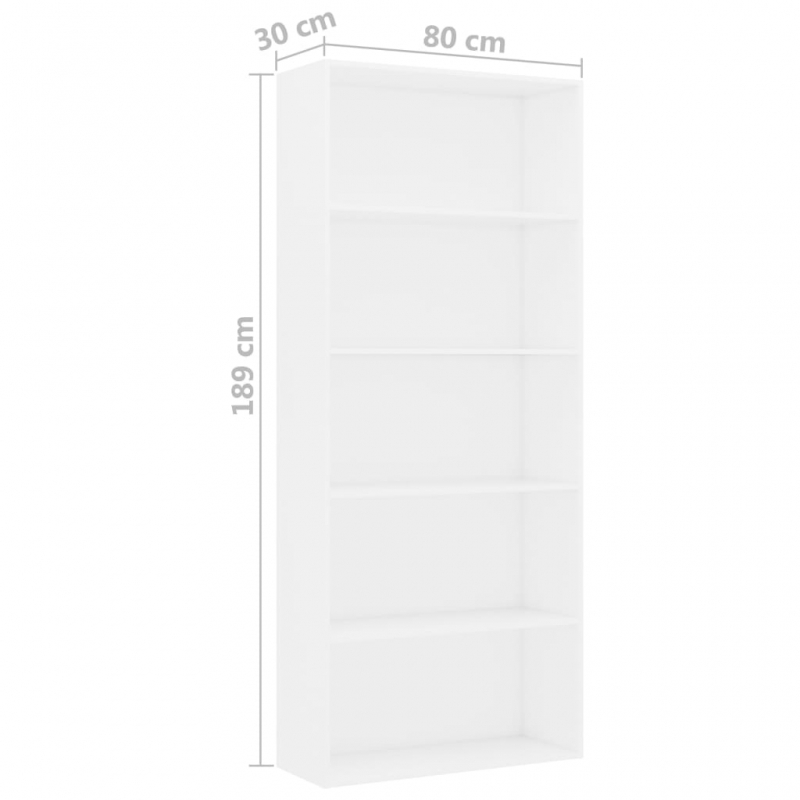 Bücherregal 5 Fächer Weiß 80x30x189 cm Holzwerkstoff