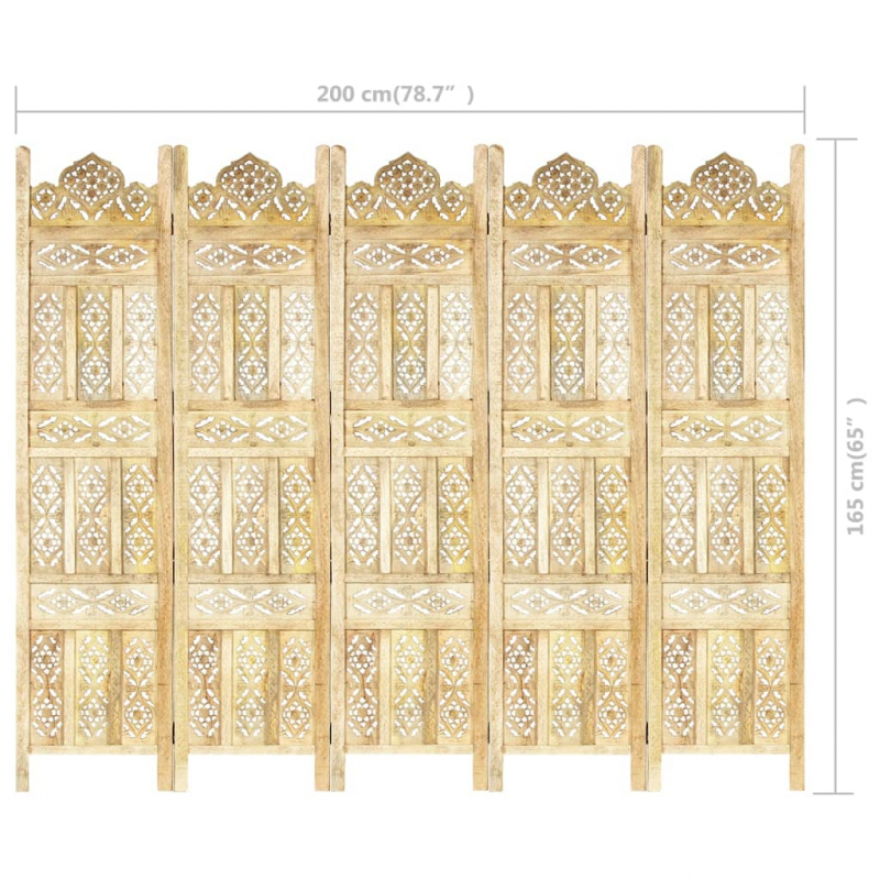 5-tlg. Raumteiler Handgeschnitzt 200×165 cm Mango Massivholz