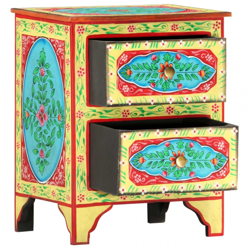 Handbemalter Nachttisch 40×30×50 cm Mango Massivholz