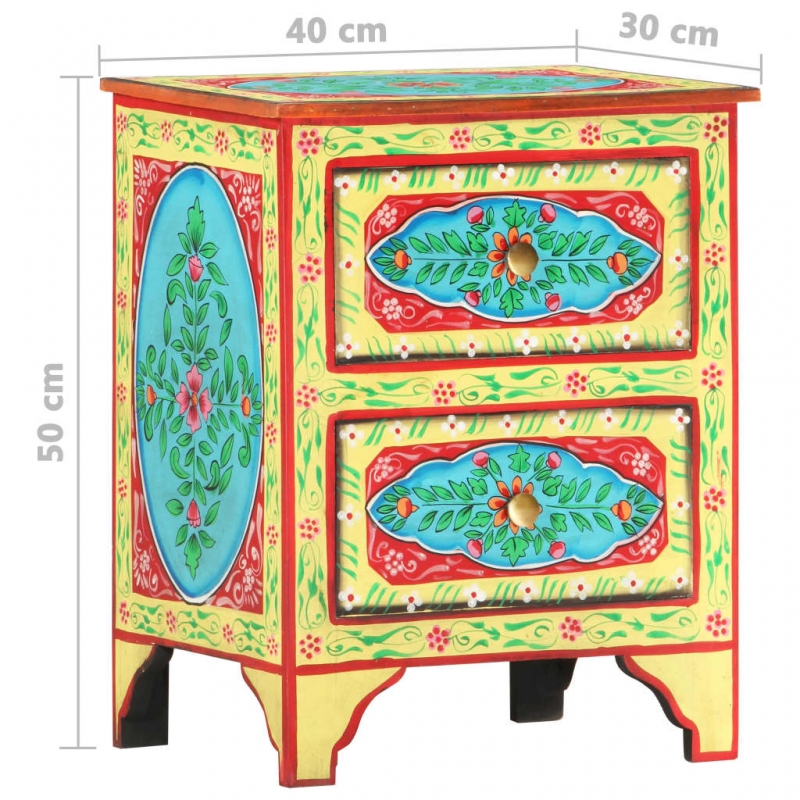 Handbemalter Nachttisch 40×30×50 cm Mango Massivholz