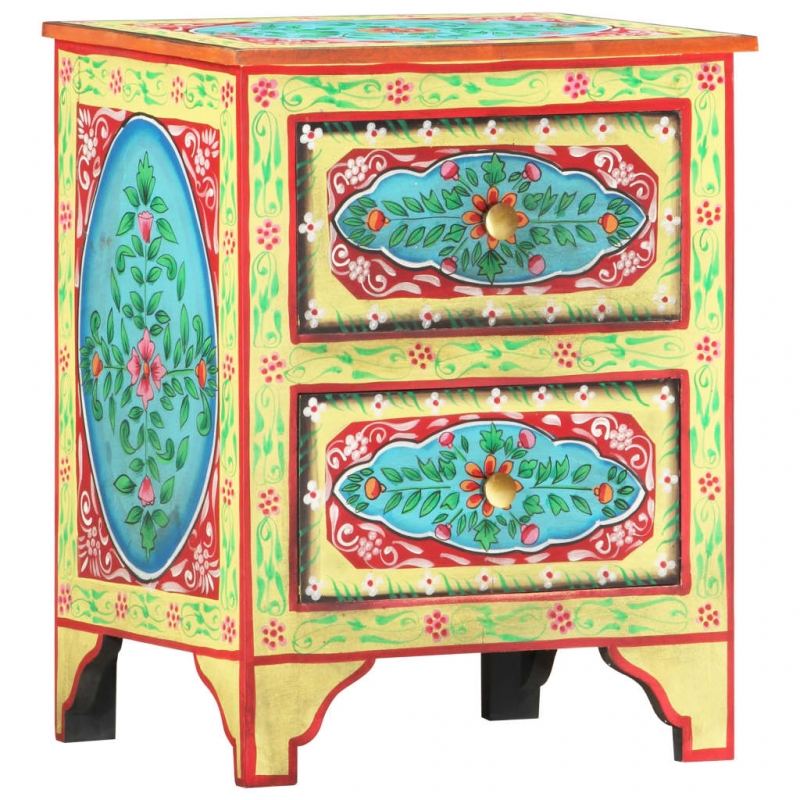Handbemalter Nachttisch 40×30×50 cm Mango Massivholz