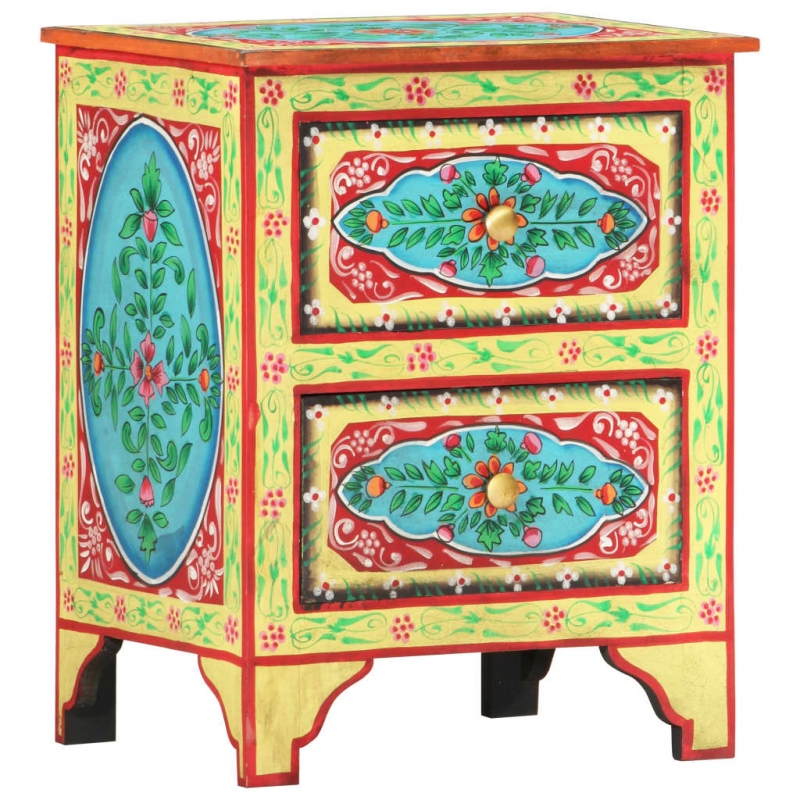 Handbemalter Nachttisch 40×30×50 cm Mango Massivholz