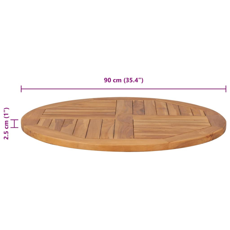 Tischplatte Massivholz Teak Rund 2,5 cm 90 cm