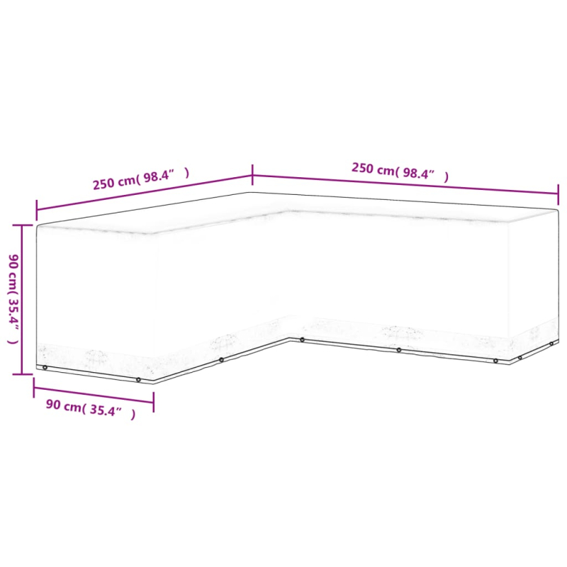 Gartenmöbel-Abdeckung L-Form 12 Ösen 250x250x90 cm