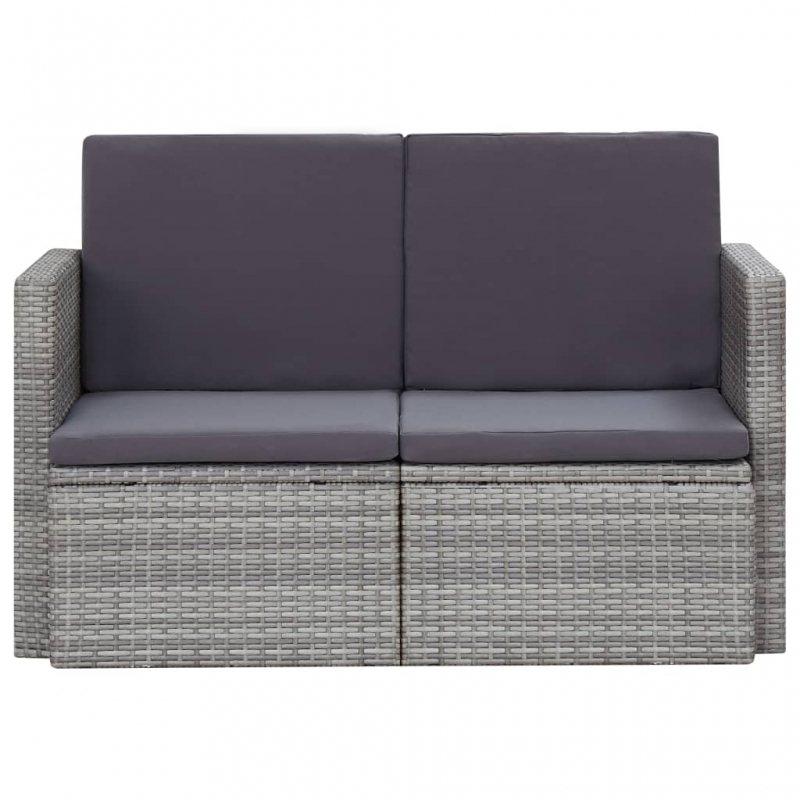 2-Sitzer-Gartensofa mit Auflagen Grau Poly Rattan