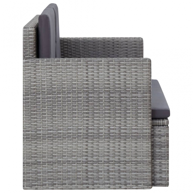 2-Sitzer-Gartensofa mit Auflagen Grau Poly Rattan