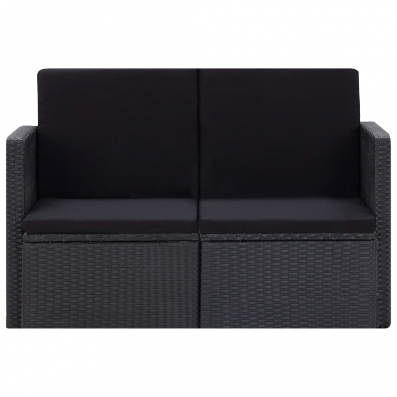 2-Sitzer-Gartensofa mit Auflagen Schwarz Poly Rattan