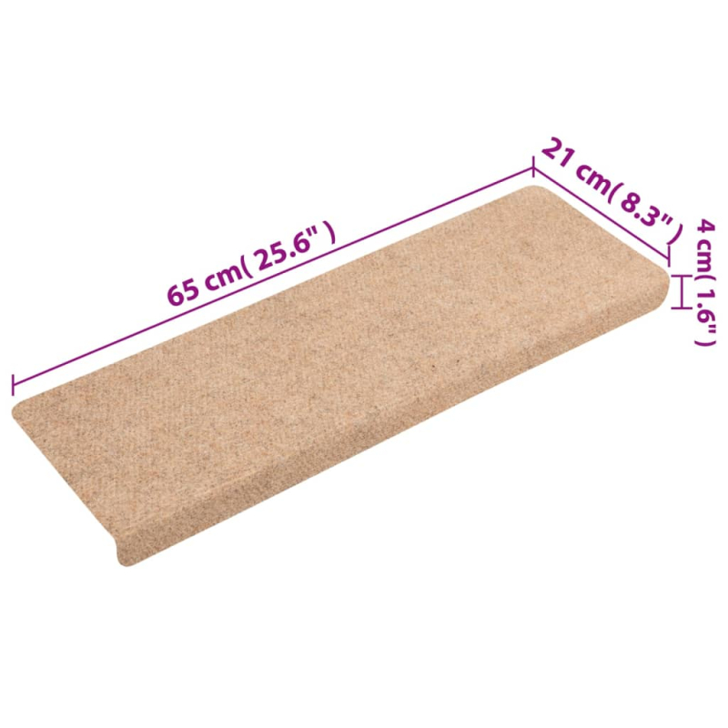 Treppenmatten 15 Stk. Nadelvlies 65x21x4 cm Creme