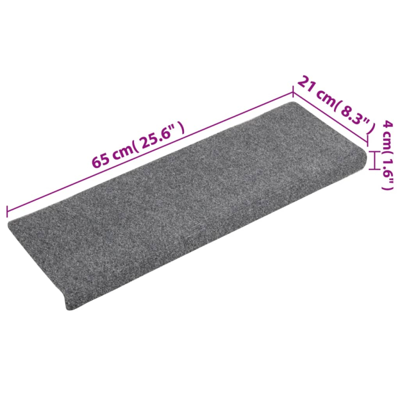 Treppenmatten 15 Stk. Nadelvlies 65x21x4 cm Hellgrau