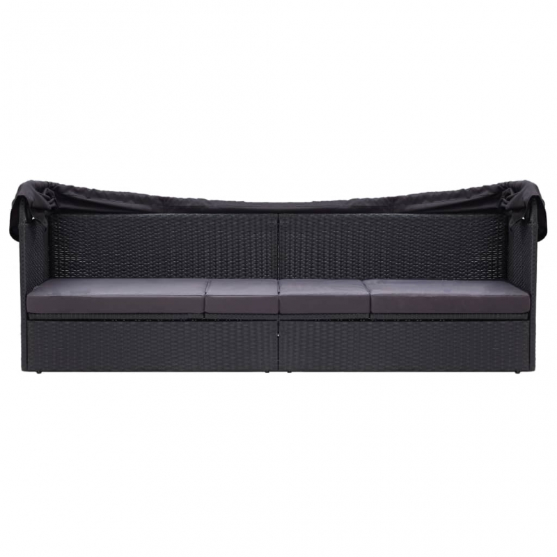 Outdoor-Sofabett mit Dach Poly-Rattan Schwarz