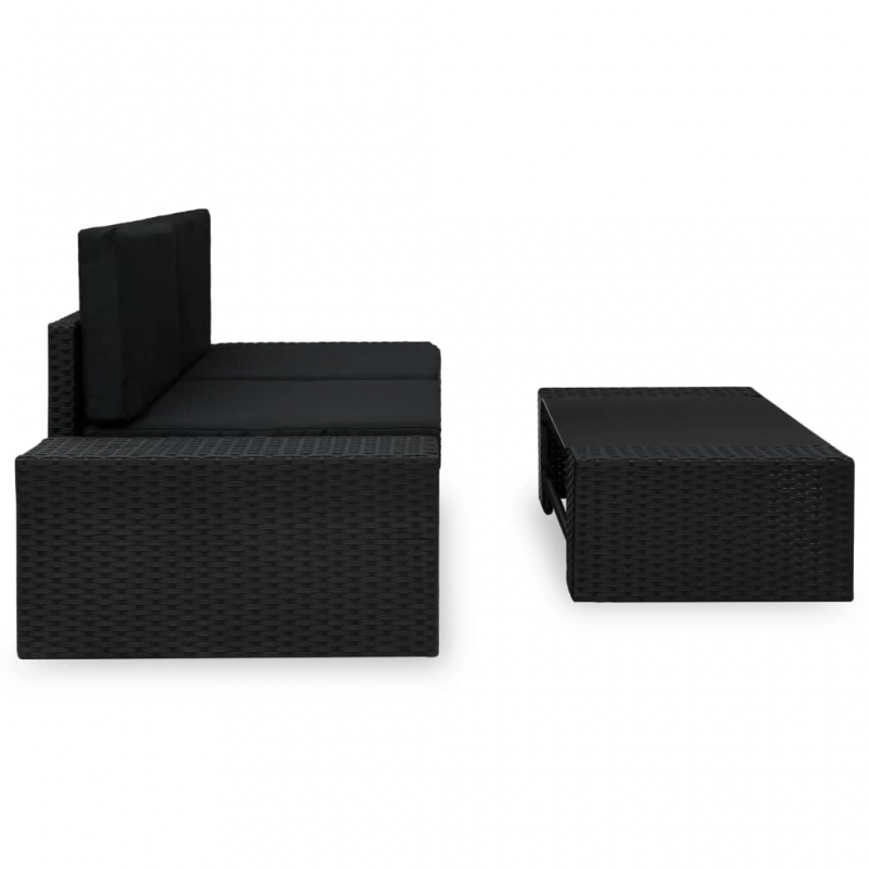 3-tlg. Garten-Lounge-Set Poly Rattan Schwarz