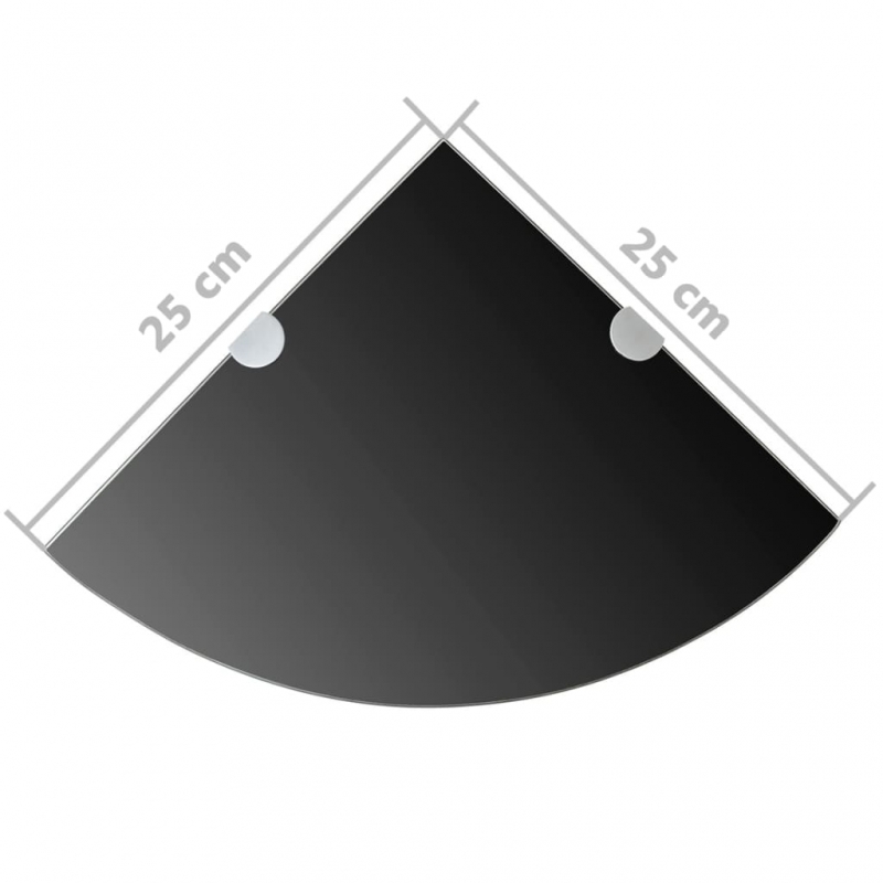 Eckregale 2 Stk. Verchromte Halterungen Glas Schwarz 25x25cm