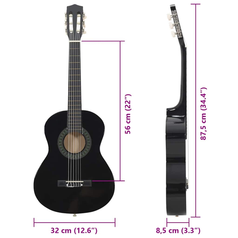Klassikgitarre für Anfänger und Kinder Schwarz 1/2 34