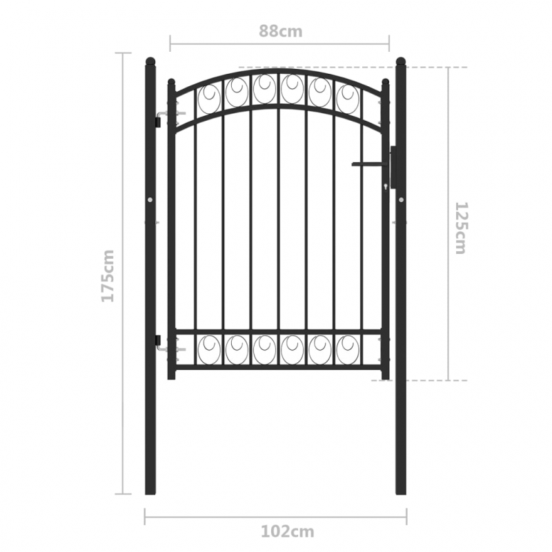 Zauntor mit Gewölbter Spitze Stahl 100x125 cm Schwarz