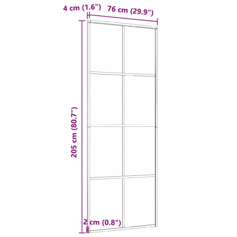 Schiebetür Aluminium und ESG Glas 76x205 cm Schwarz