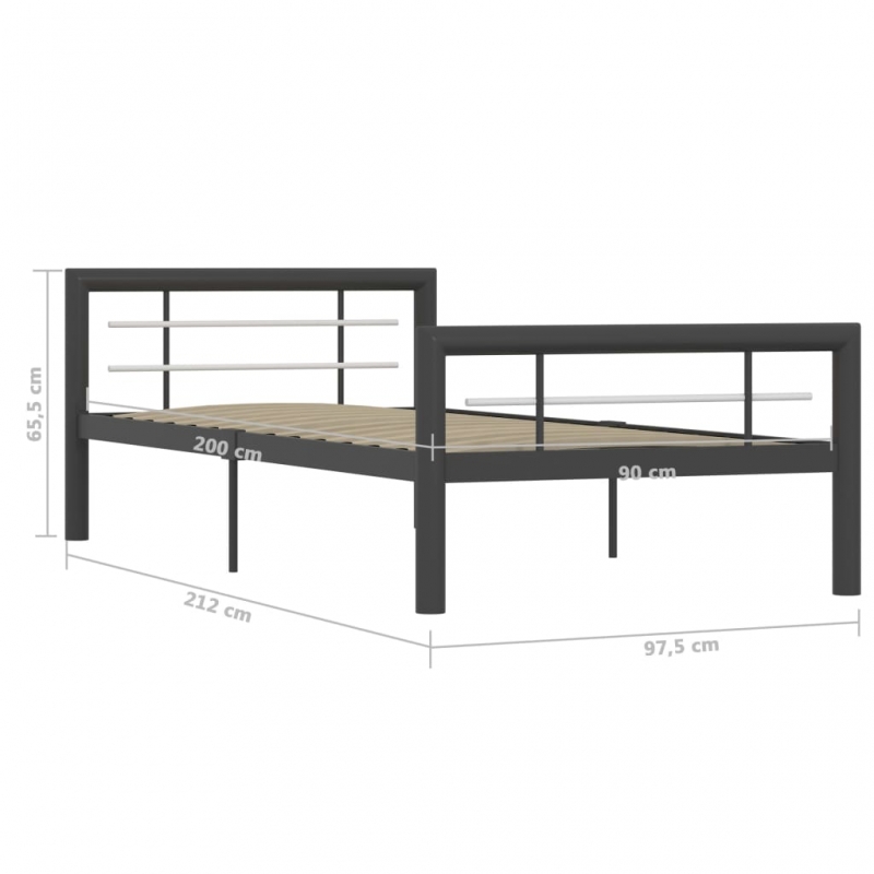 Bettgestell Grau und Weiß Metall 90×200 cm