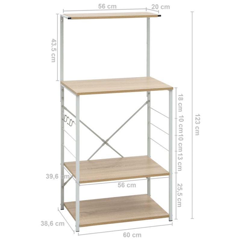 Mikrowellenregal Weiß Eiche-Optik 60x39,6x123 cm Holzwerkstoff