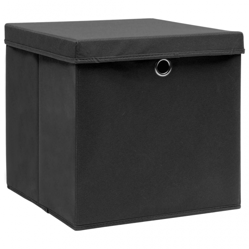 Aufbewahrungsboxen mit Deckeln 4 Stk. Schwarz 32x32x32 cm Stoff