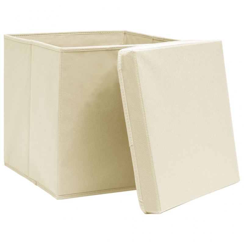 Aufbewahrungsboxen mit Deckel 4 Stk. Creme 32x32x32 cm Stoff