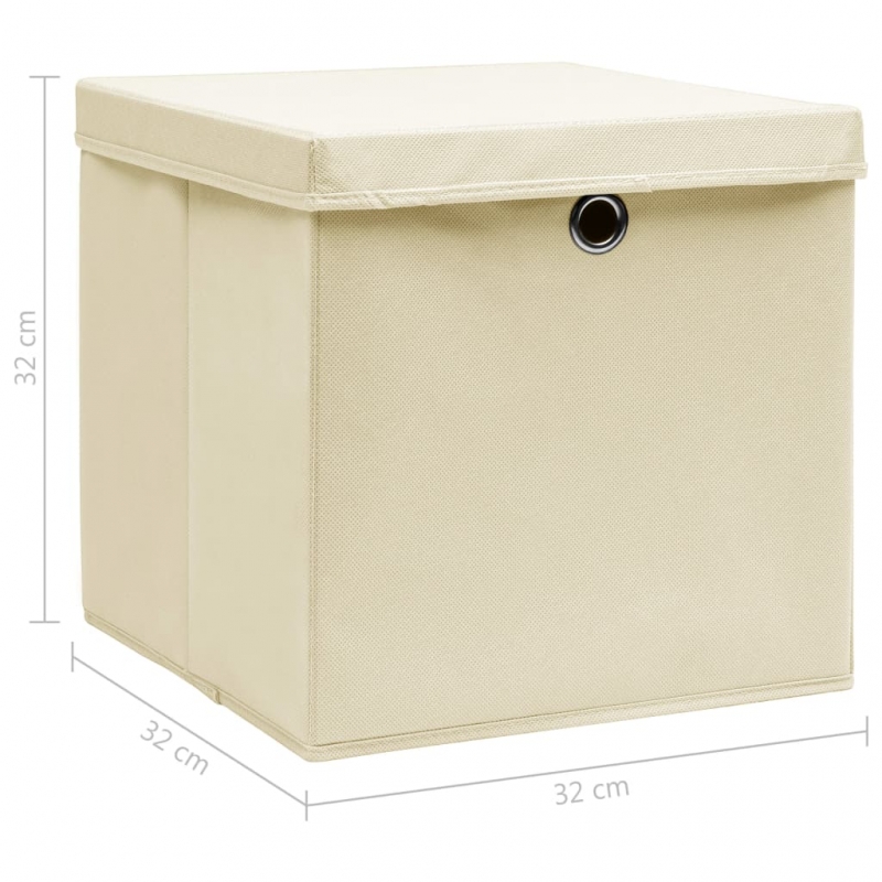 Aufbewahrungsboxen mit Deckel 4 Stk. Creme 32x32x32 cm Stoff