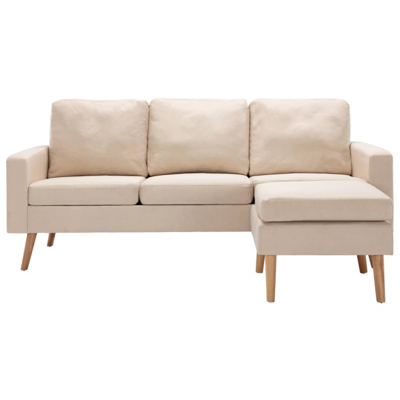 3-Sitzer-Sofa mit Hocker Creme Stoff