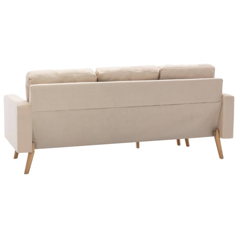 3-Sitzer-Sofa mit Hocker Creme Stoff