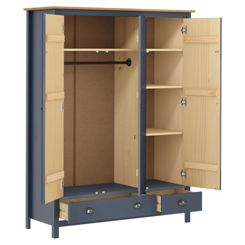 Kleiderschrank mit 3 Türen Hill Grau 127x50x170 cm Kiefernholz