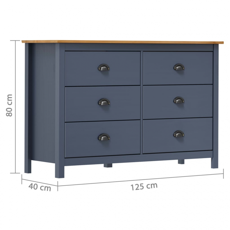 Sideboard Hill Grau 125x40x80 cm Massivholz Kiefer
