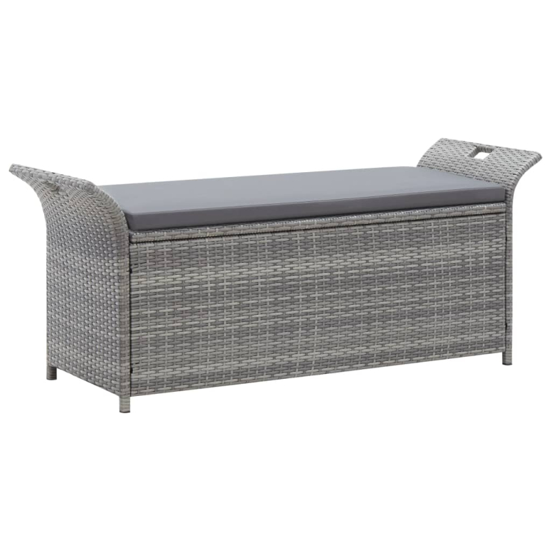 Sitzbank mit Stauraum und Kissen Grau 138 cm Poly Rattan