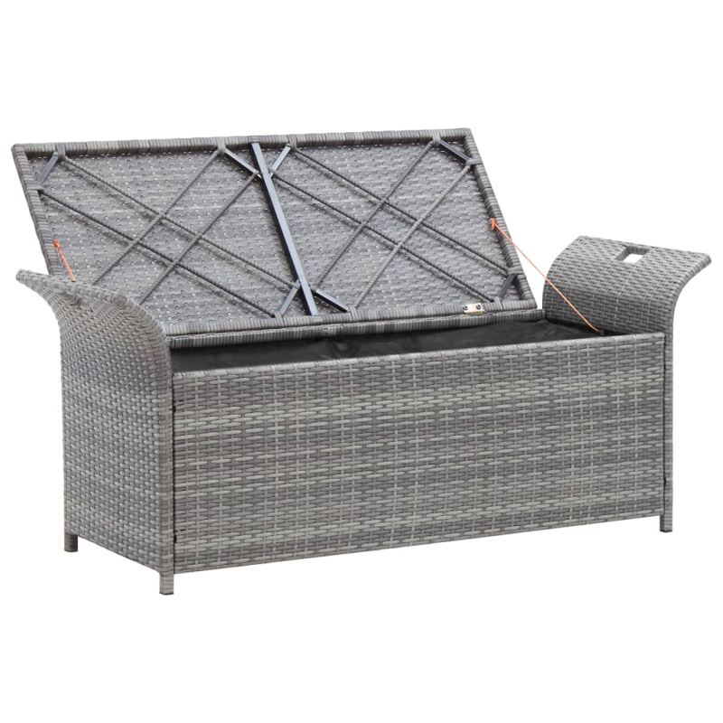 Sitzbank mit Stauraum und Kissen Grau 138 cm Poly Rattan